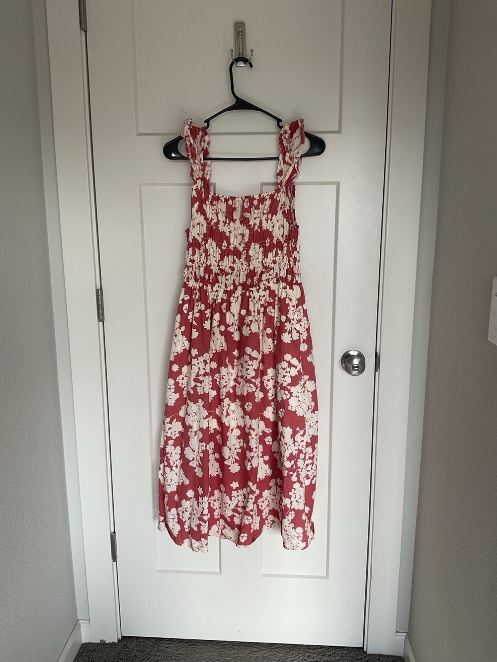 miami Red Floral Smocked Sundress with Ruffled Straps